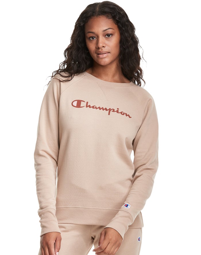 Champion Sweatshirt Dames - Khaki - Powerblend Fleece Classic Crew Script Logo ( 982160-QIT )